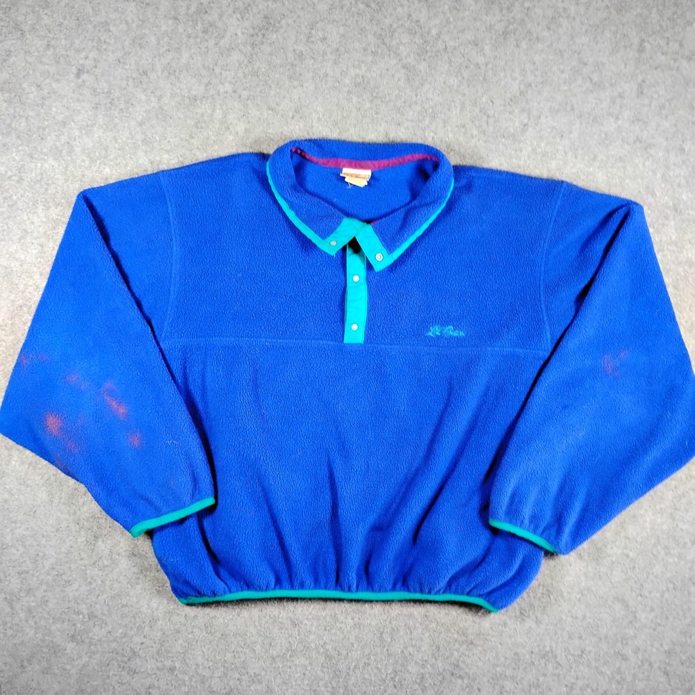 Vintage‎ L.L. Bean Fleece Pullover Jacket Mens Large Blue Snap Neck T-Neck USA